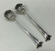 A pair of Albany pattern silver salt spoons. Sheff