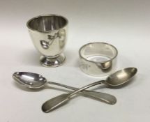 A silver egg cup, napkin ring etc. Various dates a