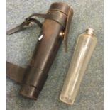 A good silver topped tapering hunting flask in leat