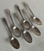 A fine matched set of six silver teaspoons. London