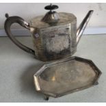 A good Georgian silver bright cut teapot with cres