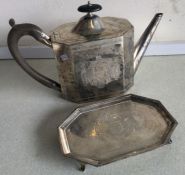 A good Georgian silver bright cut teapot with cres
