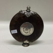 An 18th Century silver mounted wooden flask, possi