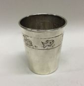 A good quality silver christening beaker engraved