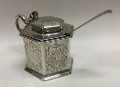 A Victorian silver engraved mustard together with