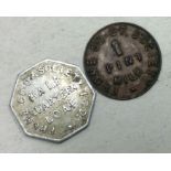 A Frome Coop Society 1 pint milk token and Half Qu