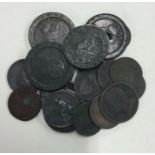 A bag of old copper coins, cartwheel pennies and h