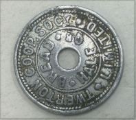 A Tiverton Coop Society Bread Half Quarter token.