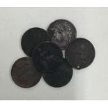 6 x George IV Farthings 1822 - 1837. (Bank bag).