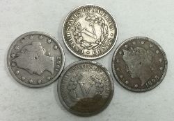 4 x American V cents dated 1898, 1907, 1907 and 19