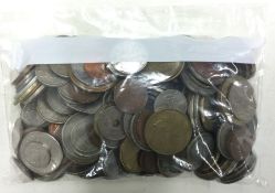 A bag of mixed world coins.