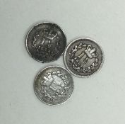 3 x silver 1 1/2 pence coins; 2 x George IV dated