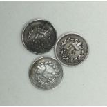 3 x silver 1 1/2 pence coins; 2 x George IV dated