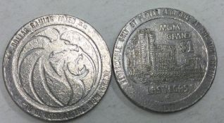 2 x $1 MGM Grand Las Vegas Casino tokens dated 198