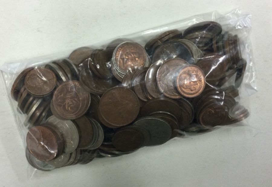 A bag of Australian Decimal 1,2 5, and 10 cents.
