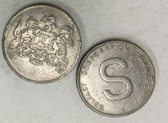 2 x Belfast Corporation Transport tokens.
