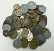 A bag of mixed French coins.