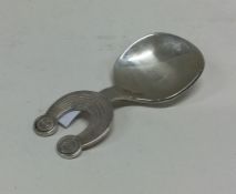 DUBLIN: A modernistic design silver caddy spoon. H