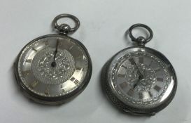 Two silver fob watches. Est. £20 - £30.