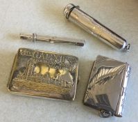 A silver cheroot case together with a pill box etc