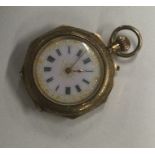 A lady's gold fob watch with enamelled decoration.