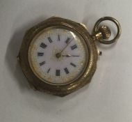 A lady's gold fob watch with enamelled decoration.