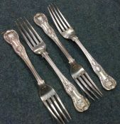 A heavy set of four Kings' pattern silver forks. L