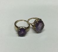 Two 9 carat amethyst mounted rings. Approx. 8 gram