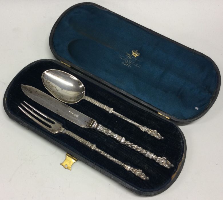 A good cased three piece Victorian christening set