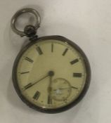 A silver open faced pocket watch. Est. £20 - £30.