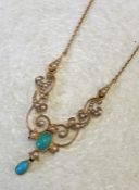 A good Victorian turquoise and pearl fringe neckla