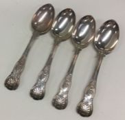 A set of four Kings' pattern silver dessert spoons