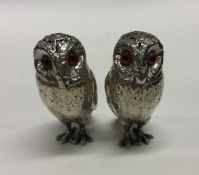 A pair of Victorian silver owls. London 1875. By E