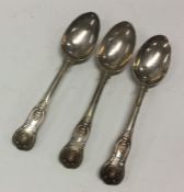 A set of three Kings' pattern silver large teaspoo