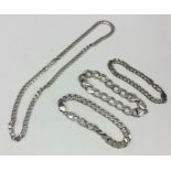 Three heavy silver bracelets together with a neckl