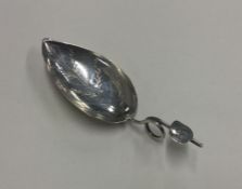 A pear shaped bright cut silver caddy spoon. Birmi