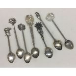 Seven Continental silver teaspoons. Approx. 74 gra