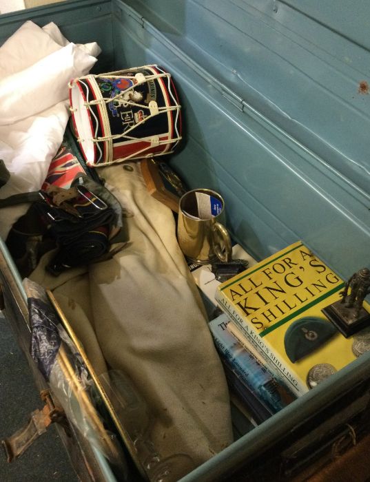 An old tin trunk together with military contents. - Image 2 of 2