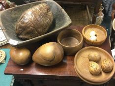 An unusual wooden bowl etc.