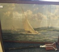 A framed and glazed print of sailing boats racing,