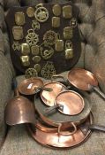 A collection of copper and brass.