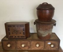 A pottery storage jar, pine chest etc.