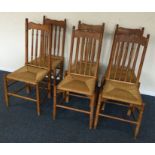 A set of six pine spindle back chairs.