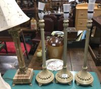A good set of three painted lamps etc.