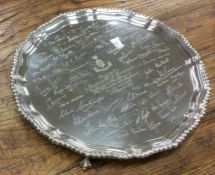 A good circular silver salver with gadroon rim. Lo