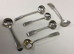 Six various Georgian salt spoons. Birmingham. Appr