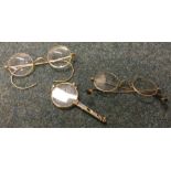 Two pairs of gold plated spectacles etc. Est. £30