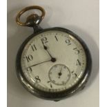 A gun metal pocket watch with white enamelled dial