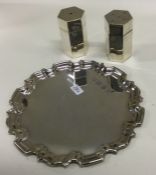 A heavy silver card dish together with a silver tw