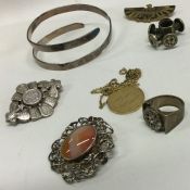 A group of silver and other costume jewellery. Est